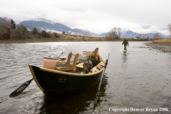 Flyfisherman in river.