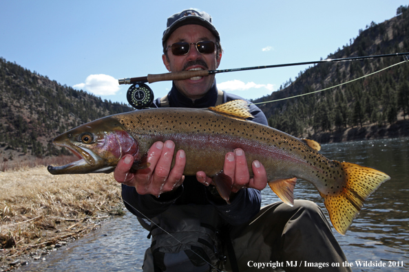 Flyfisherman with a nice rainbow trout.