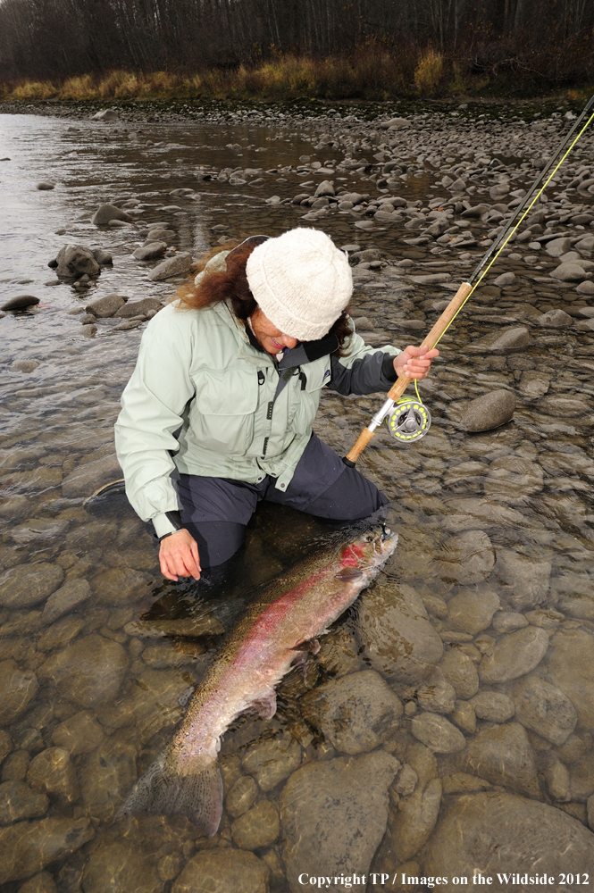 Fisherwoman with Steelhead Trout. 