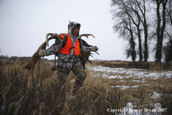 Moose hunter in field