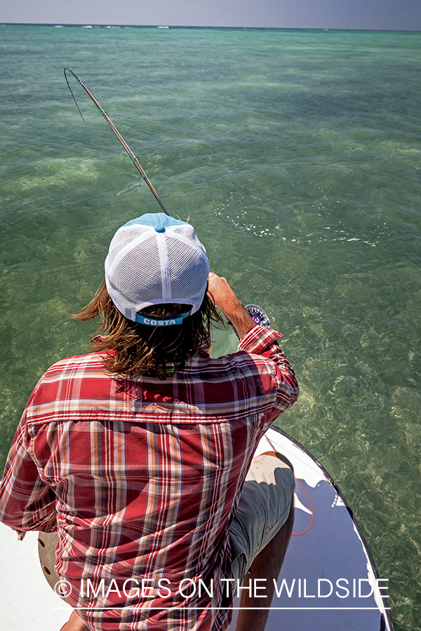 Flyfisherman fighting with bonefish.