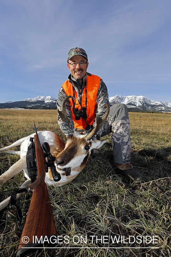 Pronghorn Antelope hunter with bagged antelope buck.