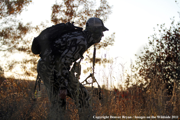 Bow hunter stalking prey. 