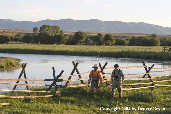 Flyfisherman scouting river.