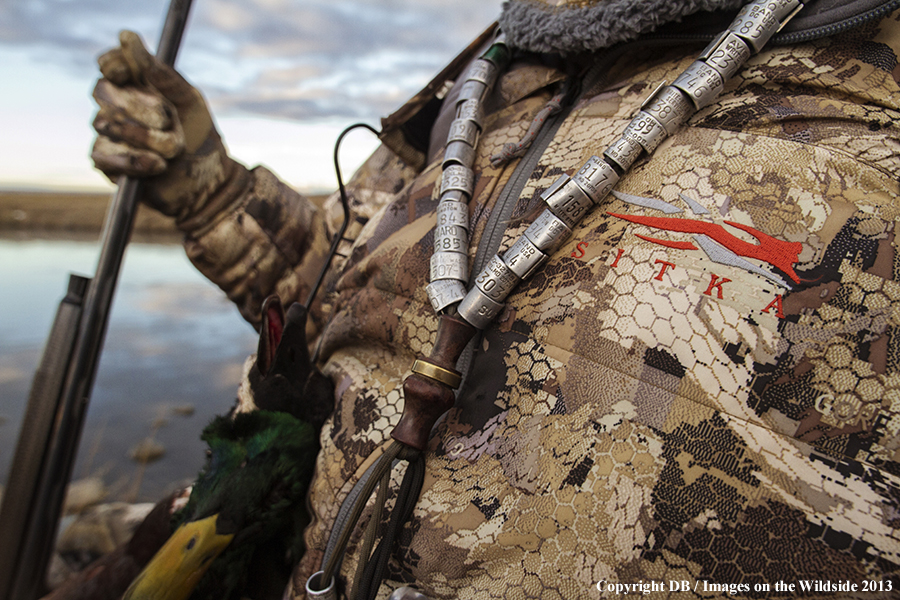 Waterfowl hunter in field.