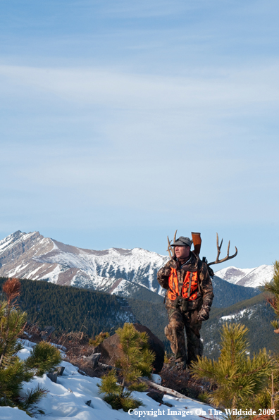 Hunter with deer rack