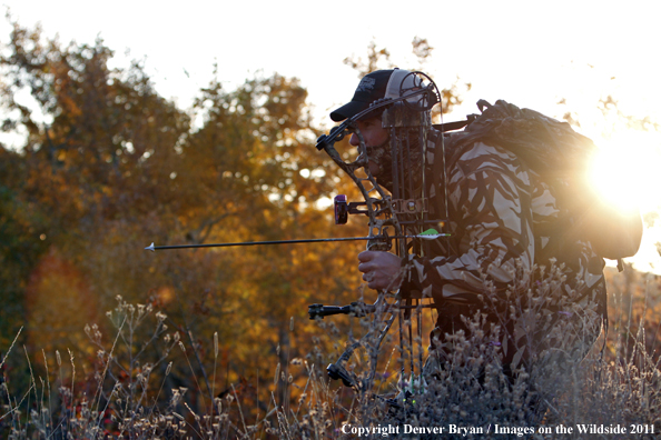 Bow hunter stalking prey. 