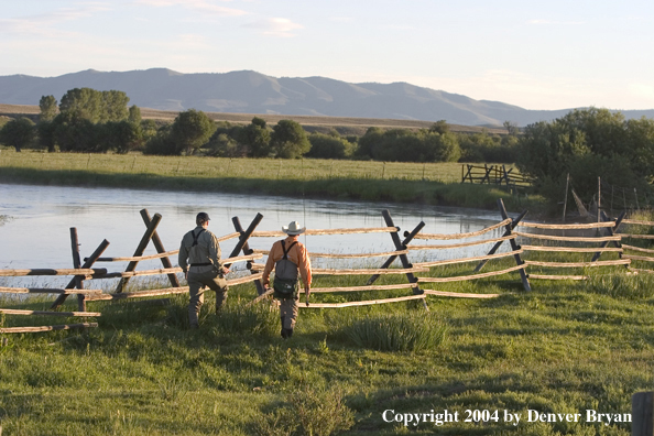 Flyfisherman scouting river.