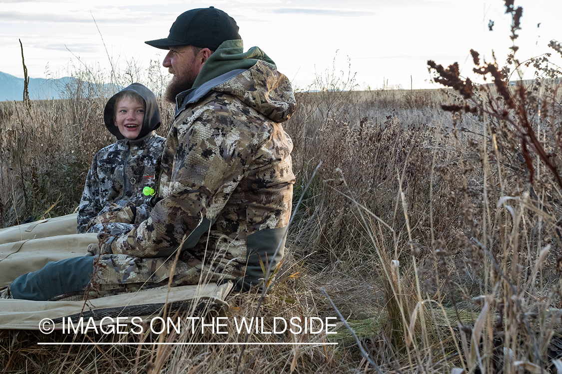 Father and son goose hunter. 