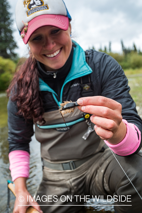 Flyfisher Camille Egdorf with fly.