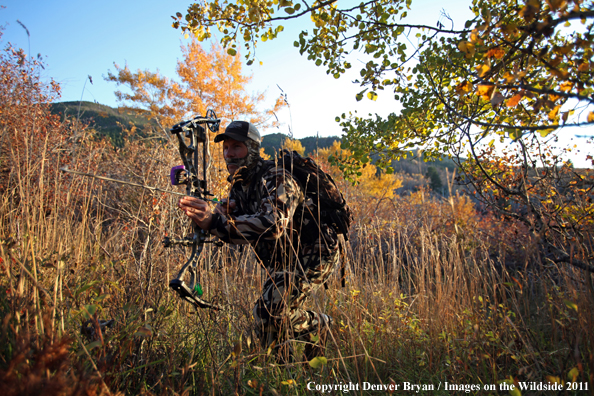 Bow hunter stalking prey. 