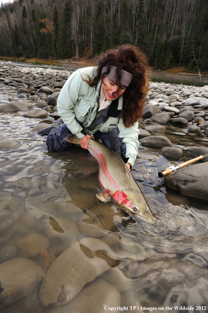 Fisherwoman with Steelhead Trout. 