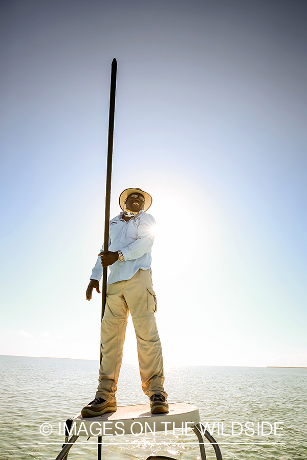 Flyfishing guide on boat.