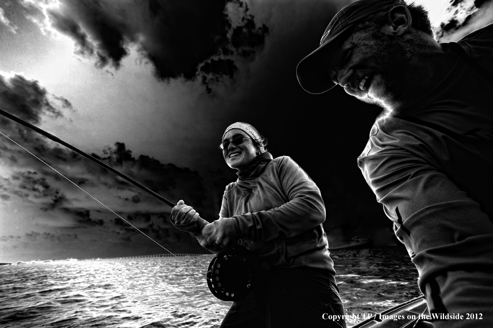 Woman Flyfishing for Tarpon BW.