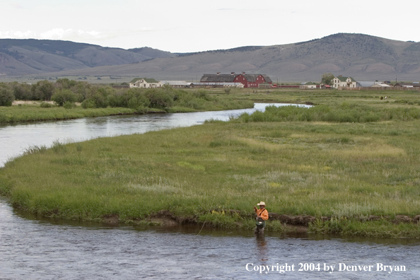 Flyfisherman on river.