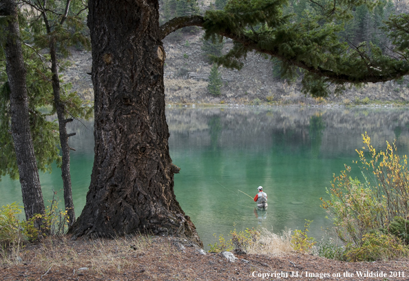 Flyfishing in Wade Lake, Montana.  