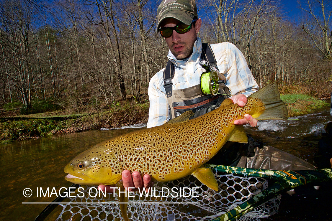 Flyfisherman with brown trout.