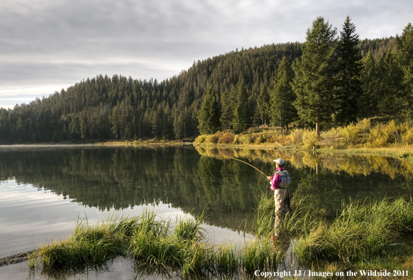 Flyfishing in Wade Lake, Montana. 