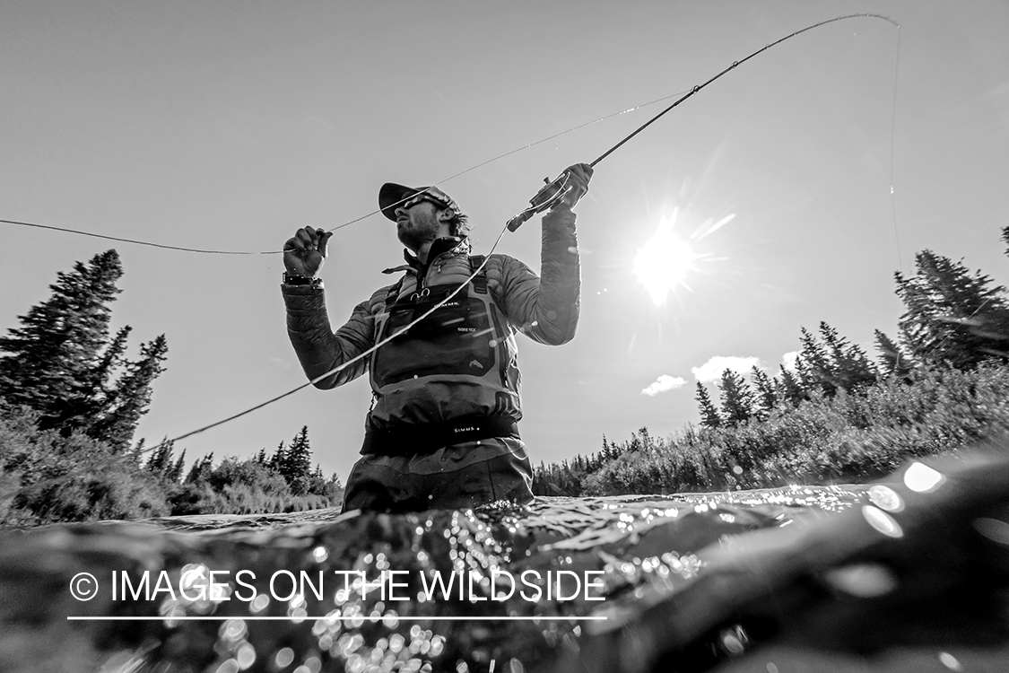 Flyfisherman in water, Alaska.