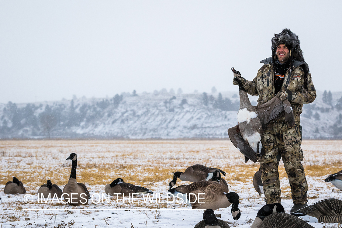 Hunter with bagged Canada goose.