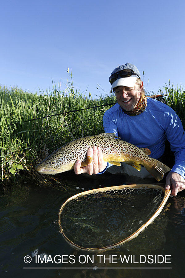 Flyfisherman with brown trout.