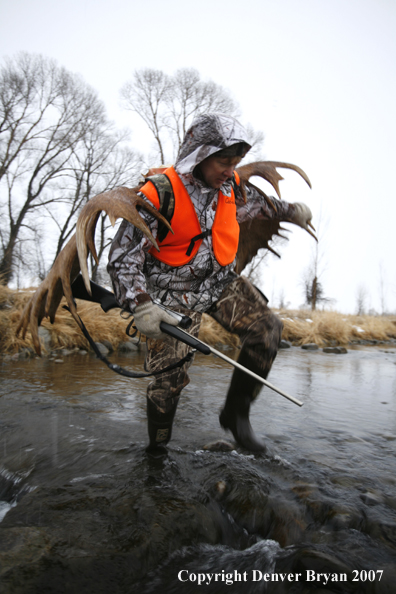 Moose hunter in field