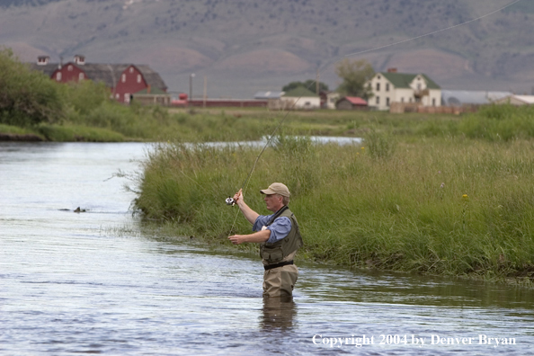 Flyfisherman on river.