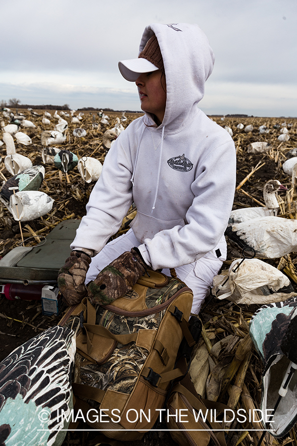 Hunter packing up after day of goose hunting.
