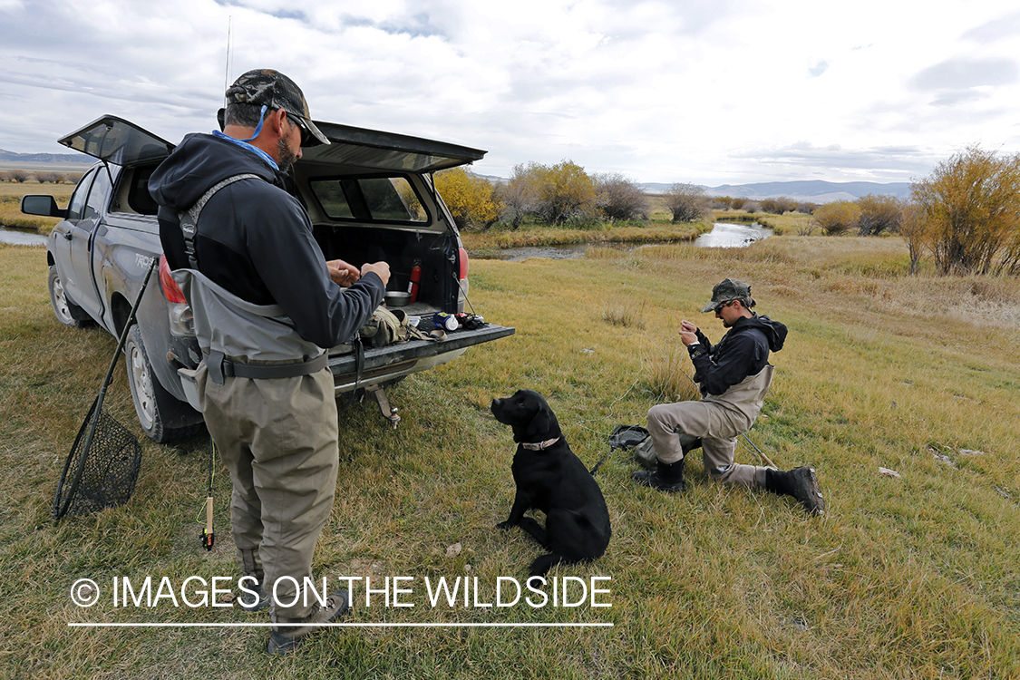 Flyfishermen in field.