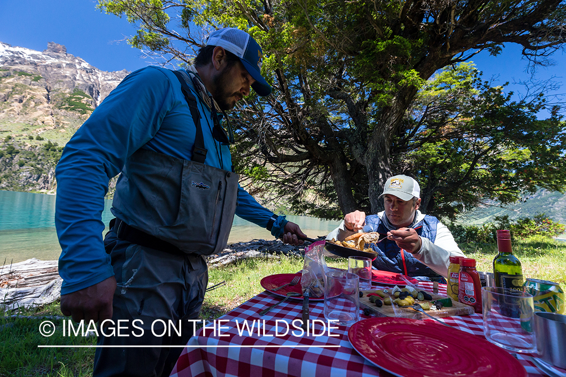 Flyfishermen having lunch.