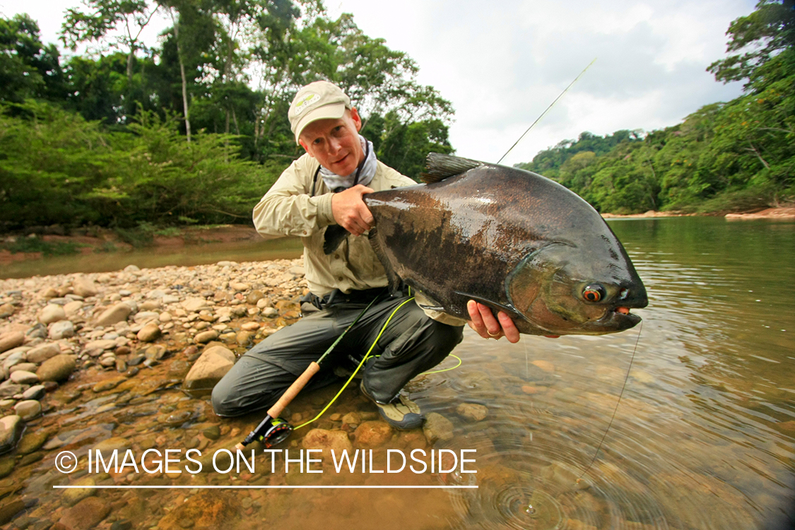 Fisherman holding Piranha.