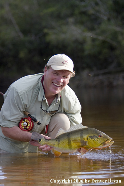 Fisherman holding Peacock Bass