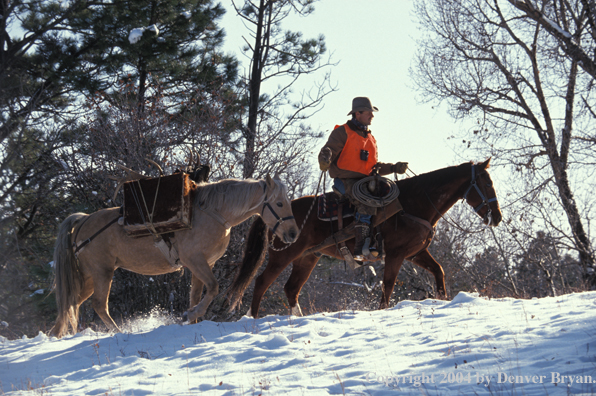 Big game hunter on horseback.