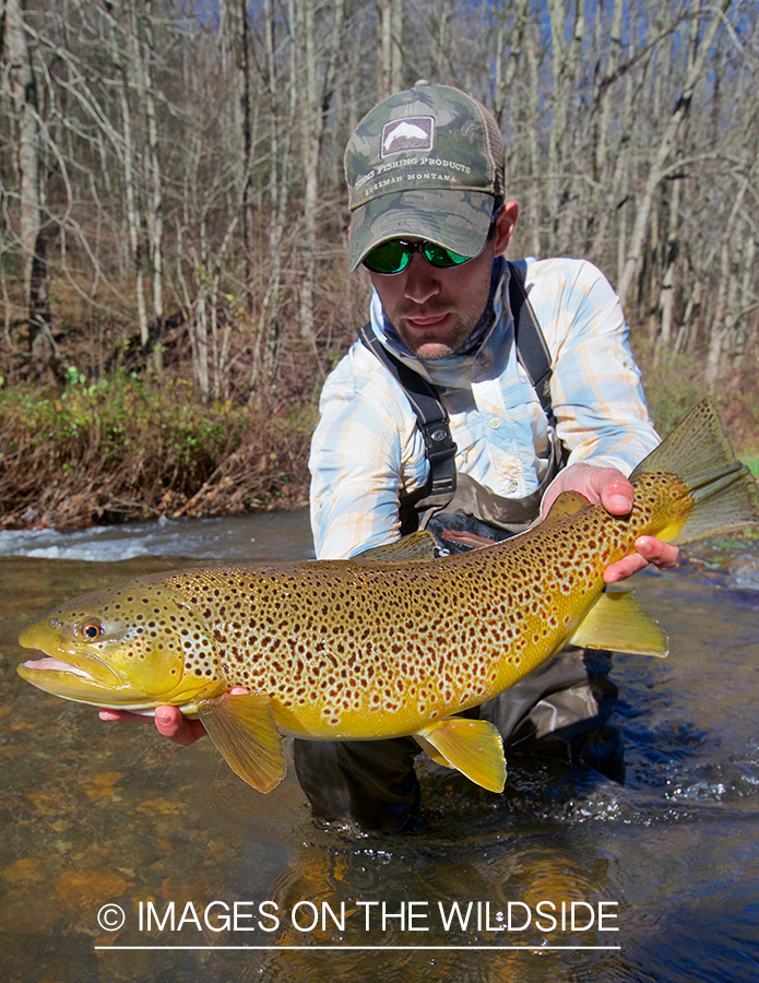 Flyfisherman with brown trout.