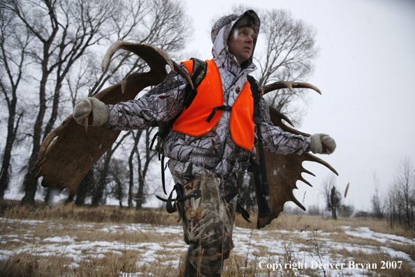 Moose hunter in field