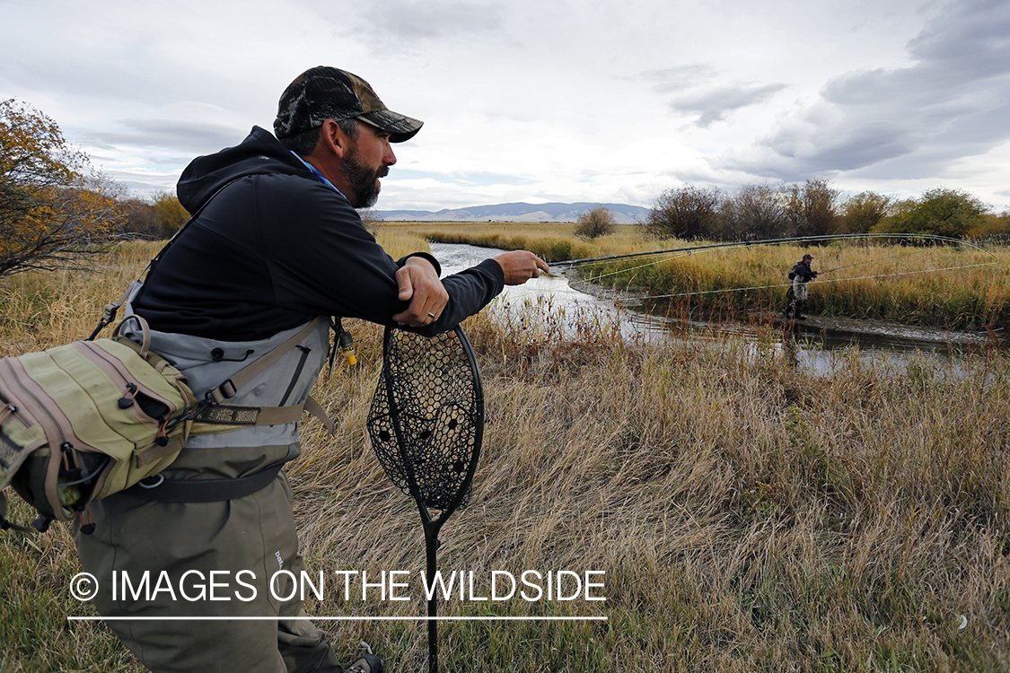 Flyfishermen in field.