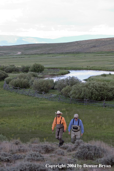 Flyfishermen walking back from river (MR)