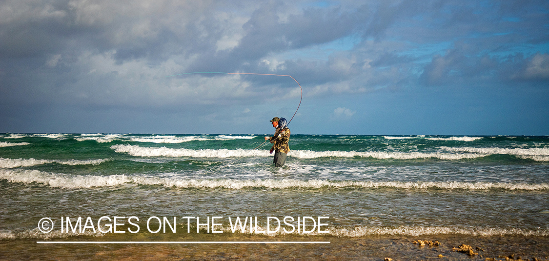 Saltwater flyfishermen fishing along Australia's Great Barrier Reef.