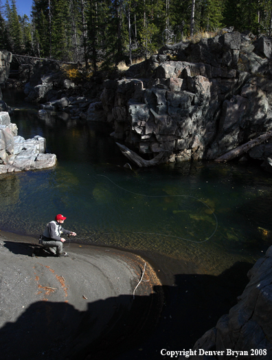 Flyfisherman casting in Slot Canyon