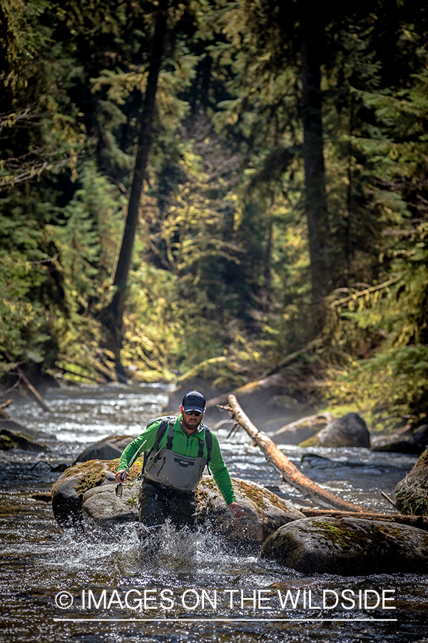 Flyfisherman working up river.