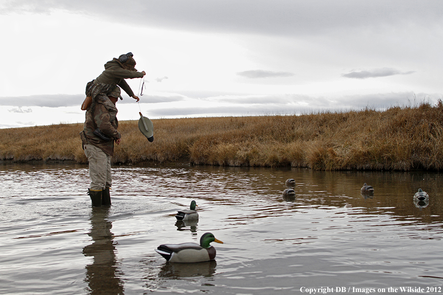 Father and son hunting waterfowl.