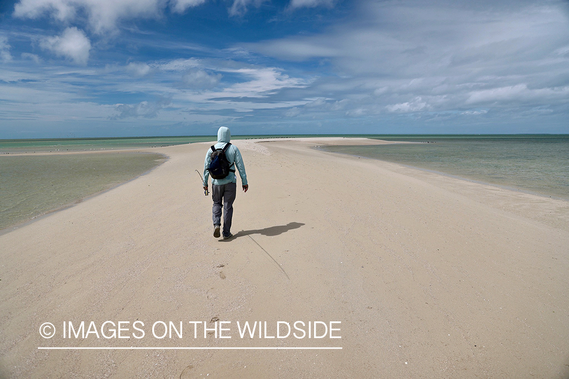 Saltwater flyfishermen fishing along Australia's Great Barrier Reef.