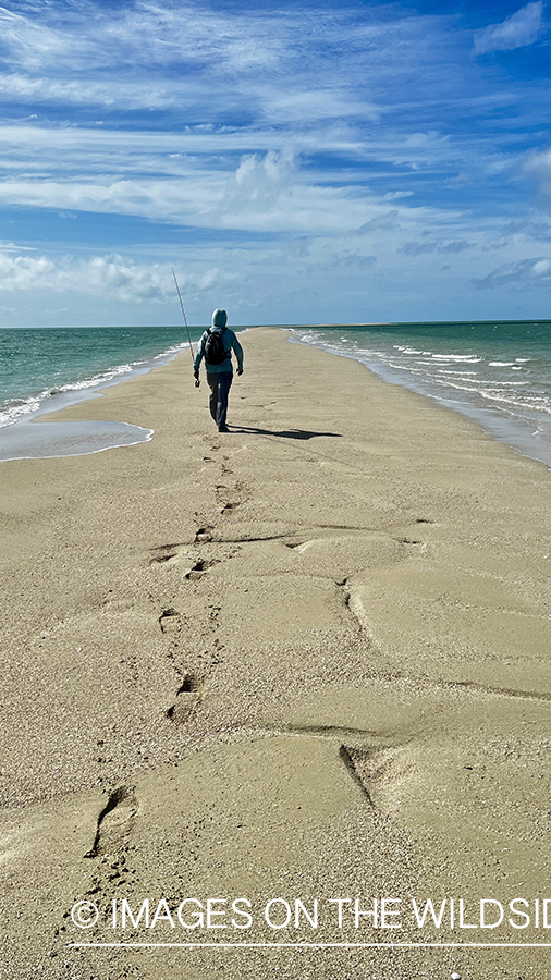 Saltwater flyfishermen fishing along Australia's Great Barrier Reef.