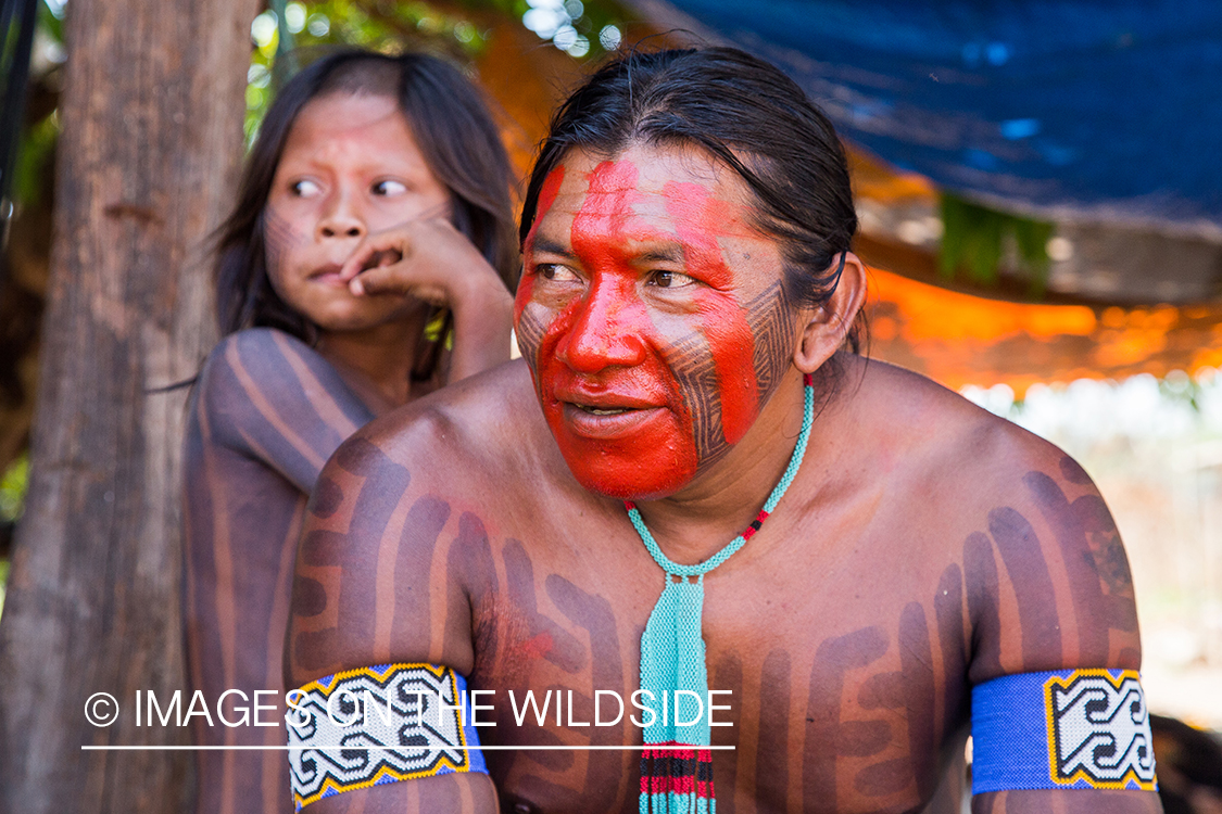 Native man along river in Kendjam region, Brazil.