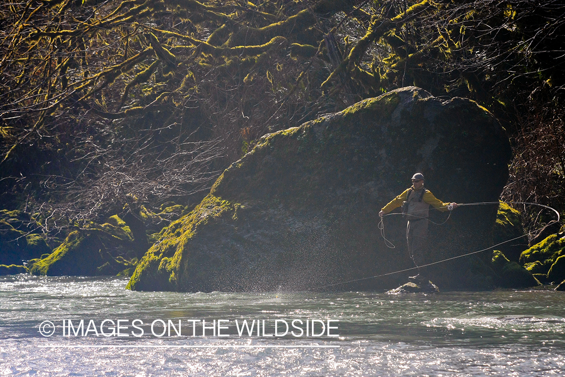 Flyfisherman casting in Alaska.