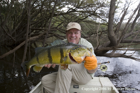 Fisherman holding Peacock Bass