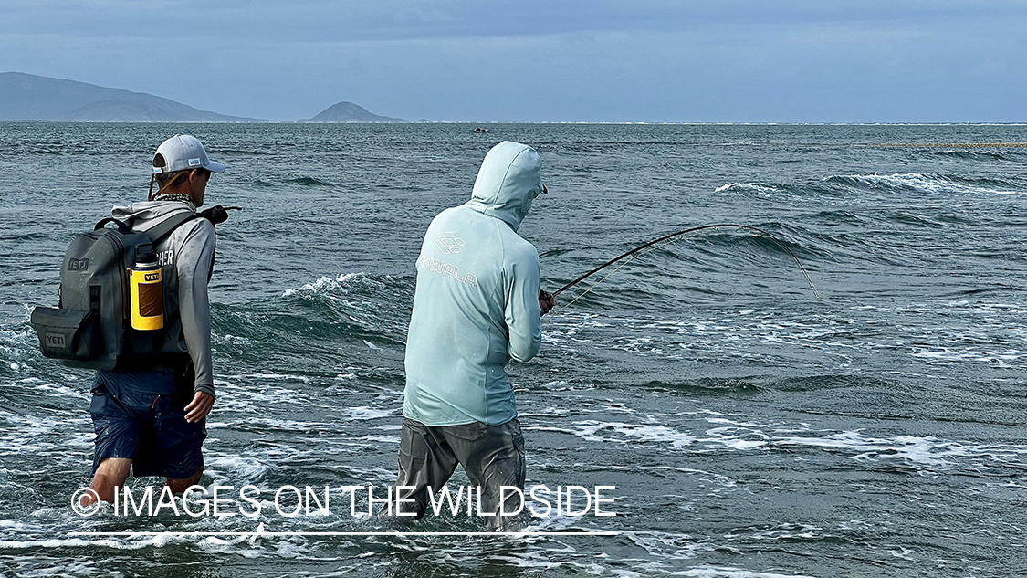 Saltwater flyfishermen fishing along Australia's Great Barrier Reef.