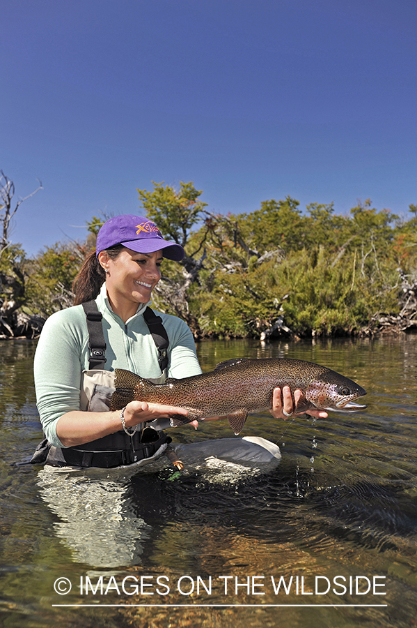 Flyfisher with rainbow trout.