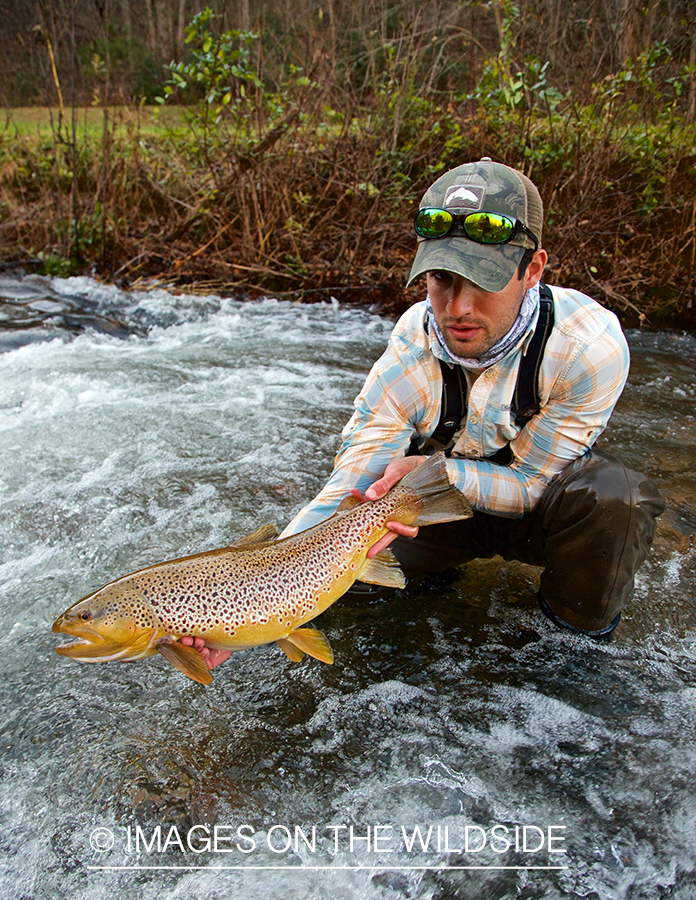 Flyfisherman with brown trout.