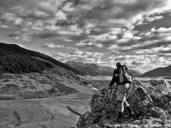 Fisherman at the Oreti River, New Zealand. 